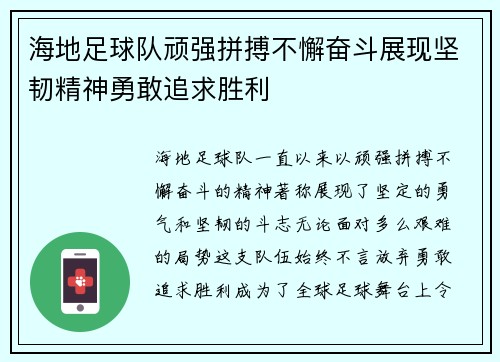 海地足球队顽强拼搏不懈奋斗展现坚韧精神勇敢追求胜利